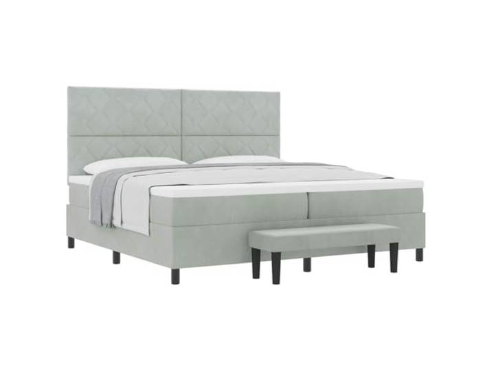 KTHLBRH Boxspringbett mit Kopfteil hellgrau 200 x 200 cm Samt Kopfteil aus Samt, Holzstruktur, mittelharter Schaumstoff, modernes Design, einfach