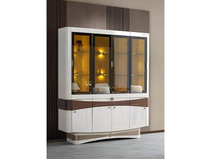 Xlmoebel Vitrine XLMOEBEL Vitrine aus Glas und Holz mit eleganter Oberfläche (1-St., Vitrine aus Glas und Holz, 4 Türen) Made in Europa