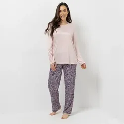 LITTLE ROSE Pyjama, 1/1-Länge Mikrofaser Rundhalsausschnitt Hose bedruckt