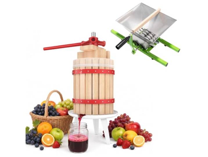 UISEBRT 7L Obstmühle Traubenmühle Apfelpresse & 6L Obstpresse Weinpresse Saftpresse Mechanisch mit Pressentuch