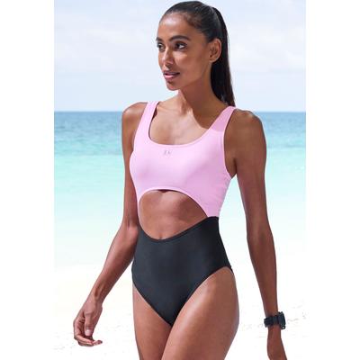 Badeanzug LASCANA ACTIVE, Damen, Gr. 46, N-Gr, schwarz (schwarz, rosa), Recycling-Polyamid, Xtra Life LYCRA, Colorblocking, Badeanzüge Badeanzug, mit modischem Cut-Out