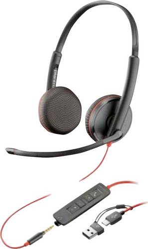 HP Poly Blackwire C3225 Over Ear Headset kabelgebunden Stereo Schwarz Headset, Lautstärkeregelung, Mikrofon-Stummschaltung