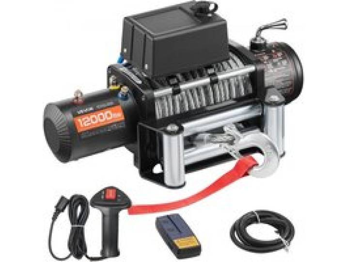 VEVOR Elektrische Seilwinde, 5400 kg, 12 V DC LKW-Winde mit Φ 9,1 mm x 26 m Stahlseil, kabellose & kabelgebundene Fernbedienung, geeignet zum Abschleppen von SUV, Jeep, Anhänger, Boot, Geländewagen
