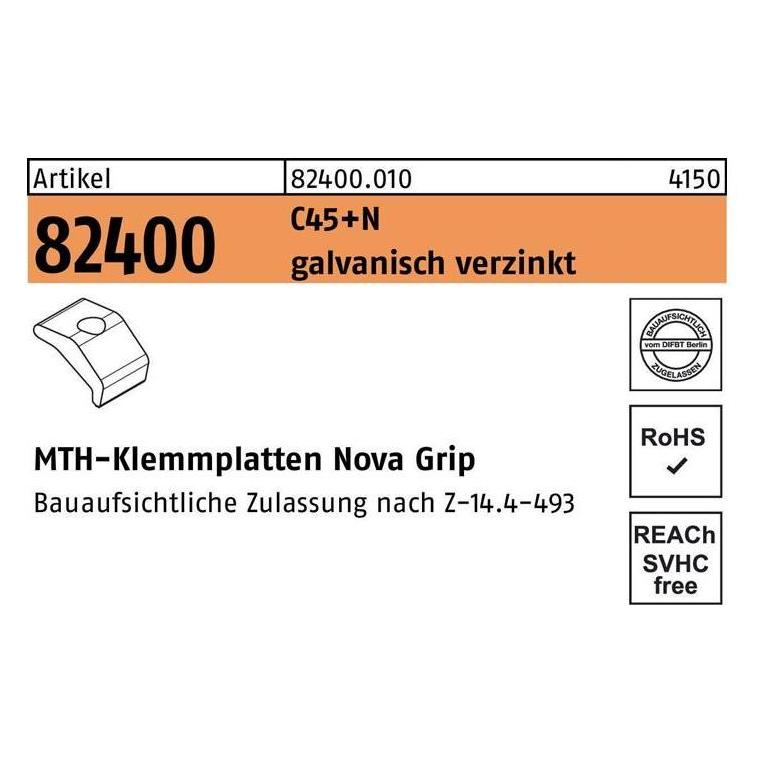 MTH Klemmplatte R 82400 Nova Grip M 10 C45+N galvanisch verzinkt für -Klemmplatten Nova Grip (824000100100000)