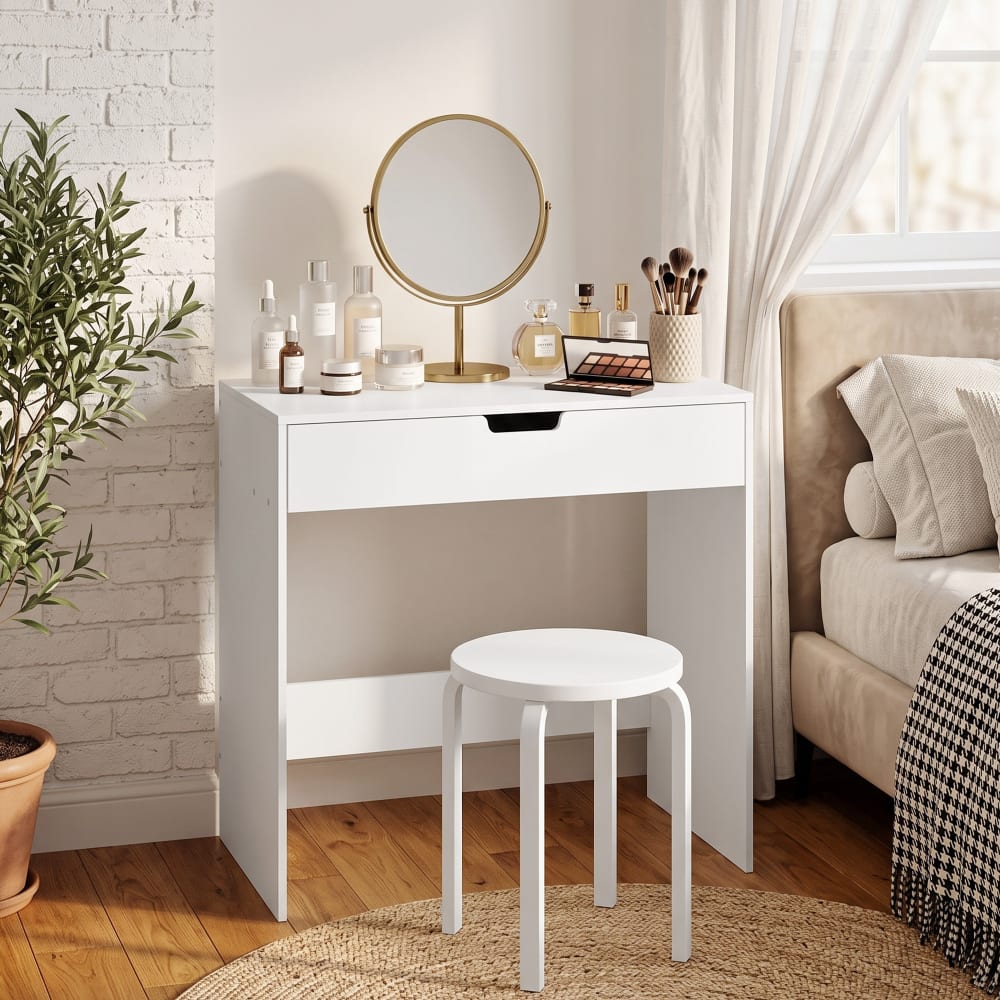 Homcom Coiffeuse avec tiroir moderne bois blanc Blanc 75x75x40cm