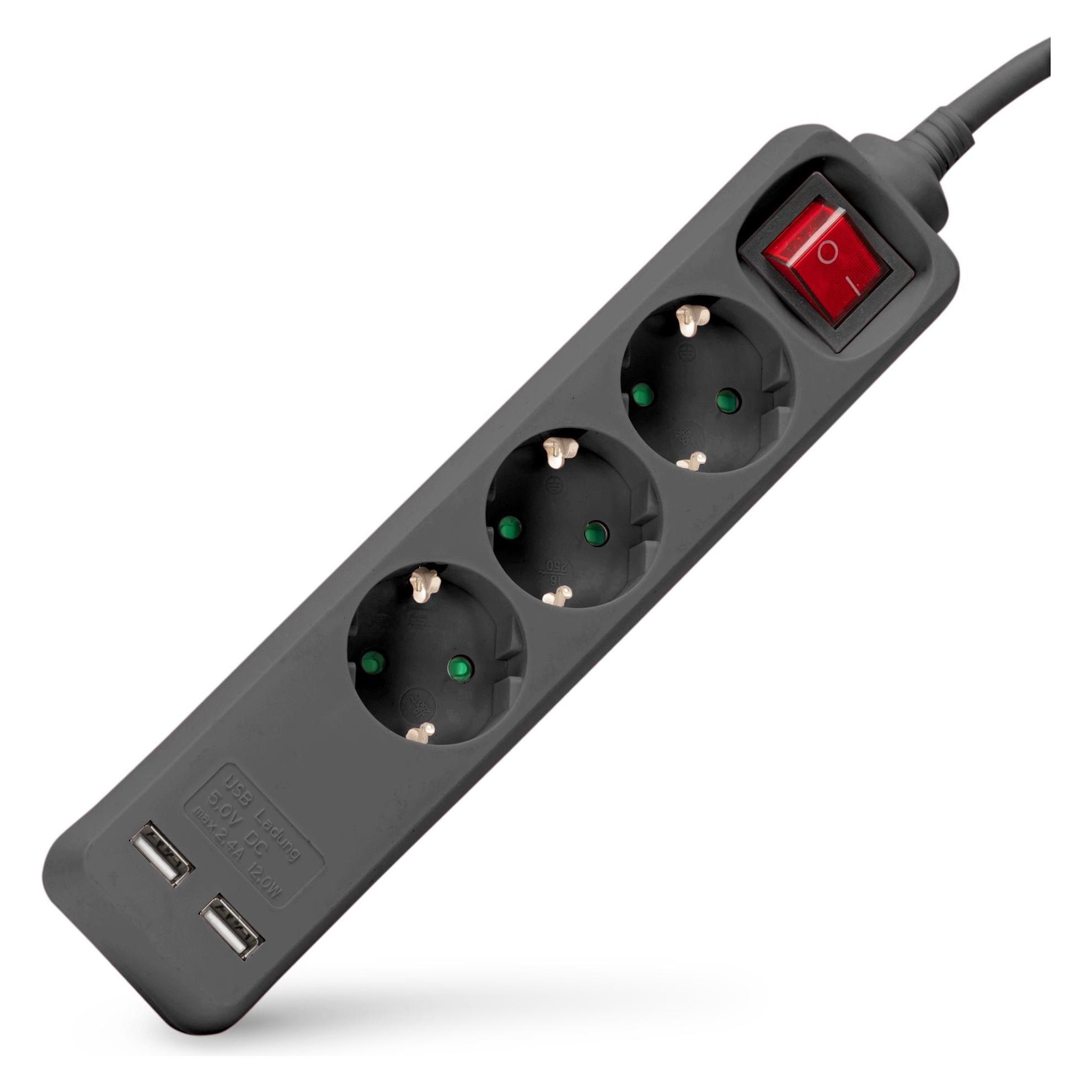 Entac Steckdosenleiste 3fach 2x USB-A, 1,5m schwarz (3x, USB-A, 1.50 m) (ESE1.5G3-1.5-SW-USB-B)