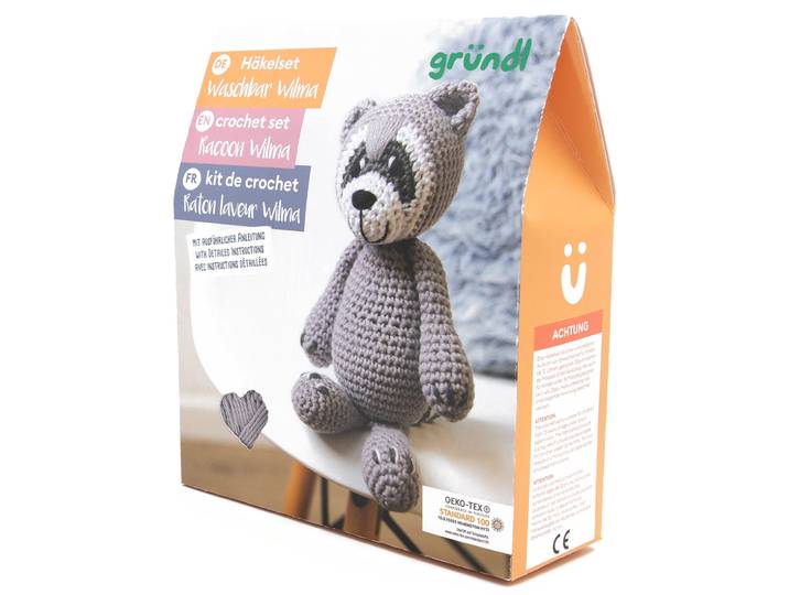 Häkel Set Waschbär mit Garn, Nadel, Füllmaterial und Anleitung, Kreativset Häkeln