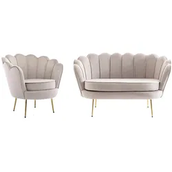 Couchgarnitur Muschel 2+1 - Samt - Graubraun - DANDELION