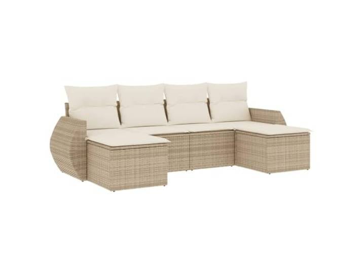 Makastle Lounge-Sofa-Set 6-TLG. Beige PE-Rattan mit Kissen