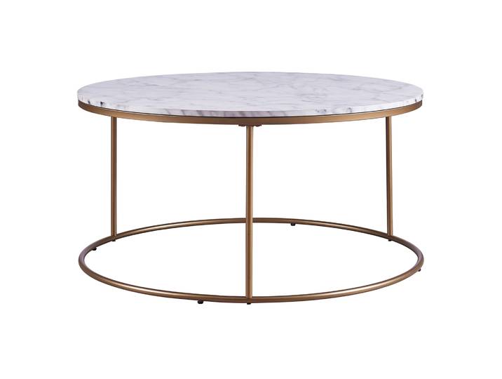 Teamson Home - Table Basse Ronde En Bois Effet Faux Marbre Pieds Métal Doré Laiton Marmo Vnf-00075