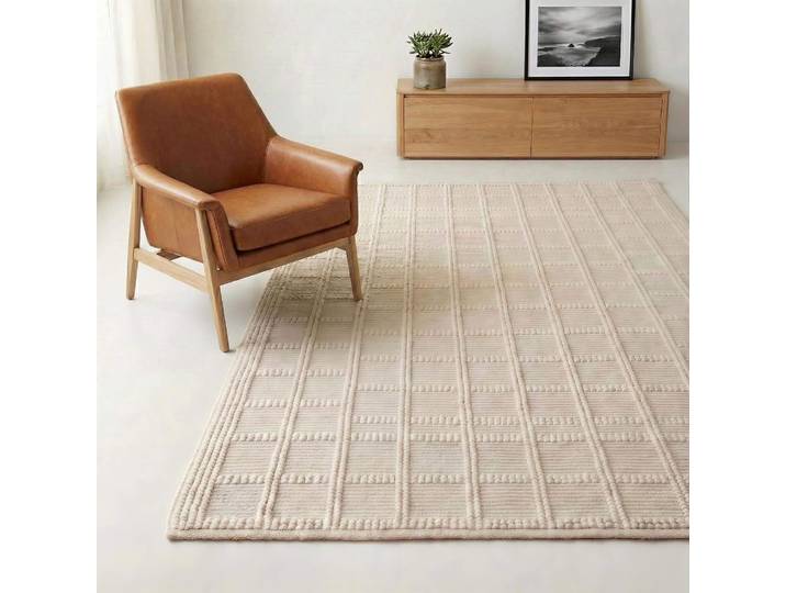 Tapis en laine 140x200 cm, blanc beige - Silva