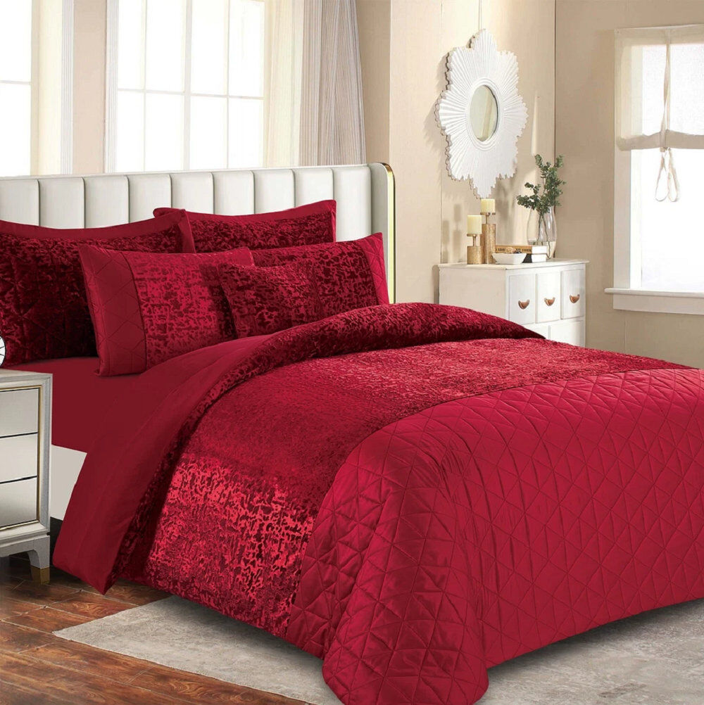 Household Furnishing Polyester Geometric Duvet Cover with Pillowcases Included Red Kingsize Duvet Cover + 2 Standard Pillowcases