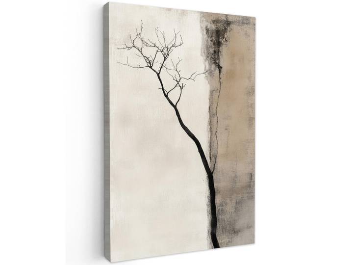 MuchoWow Leinwandbild - Wabi sabi - Pflanze - Beige - 60x90 - Kunstdruck, Taupe, Textil, Kiefer, Abstrakt, Rechteckig, 60x90 cm, gerahmt, Bilder & Rahmen, Bilder, Wandbilder