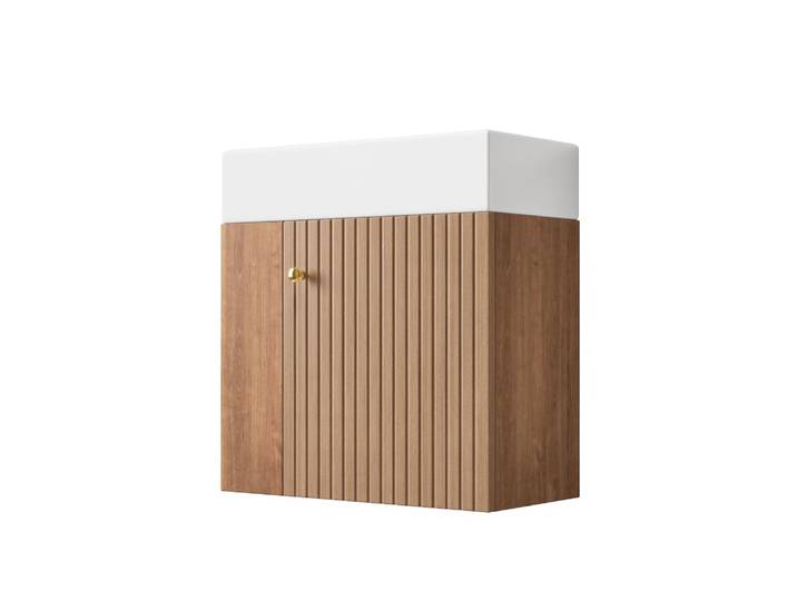 Lavabo en céramique avec meuble sous vasque marron