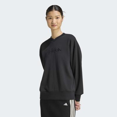 Sweatshirt ADIDAS SPORTSWEAR "SEASONAL ESSENTIALS SATIN-, V-AUSSCHNITT", Damen, Gr. S, schwarz, Obermaterial: 55% Baumwolle, 36% Polyester, 9% Viskose, normal, V-Ausschnitt, angesetztes Bündchen, Sweatshirts Sweatshirt, mit V-Ausschnitt, ohne...