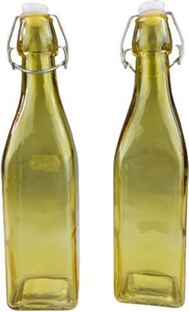 Set van 2 Trendy decoratie flessen ANASTACIA - Geel - Vierkant - Glas - H 27 cm