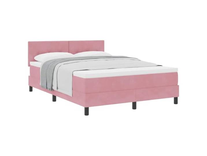 KKgypkn Boxspringbett Samt 140x200 mit Matratze und Kopfteil Rosa – Modernes Design mit Lattenrost und Kunstleder-Kopfteil