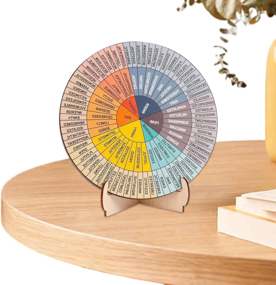 Emotiewiel Decoratie - Houten Gevoelens Diagram voor Emotioneel Bewustzijn - Multicolor - 15 x 15 cm