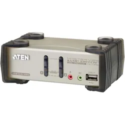 Aten CS1732B, 2-Port KVM Switch mit USB Hub, KVM Switch, Grau, Silber, Schwarz