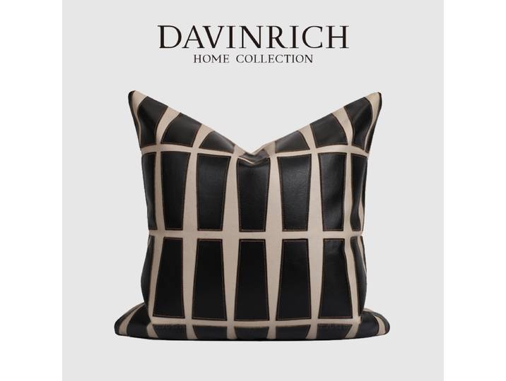 DAVINRICH – housse de coussin en cuir avec patchs, housse de coussin décorative de luxe, style bohème moderne, pour lit, canapé, décoration de chambre d'hôtes, Beverly Hills
