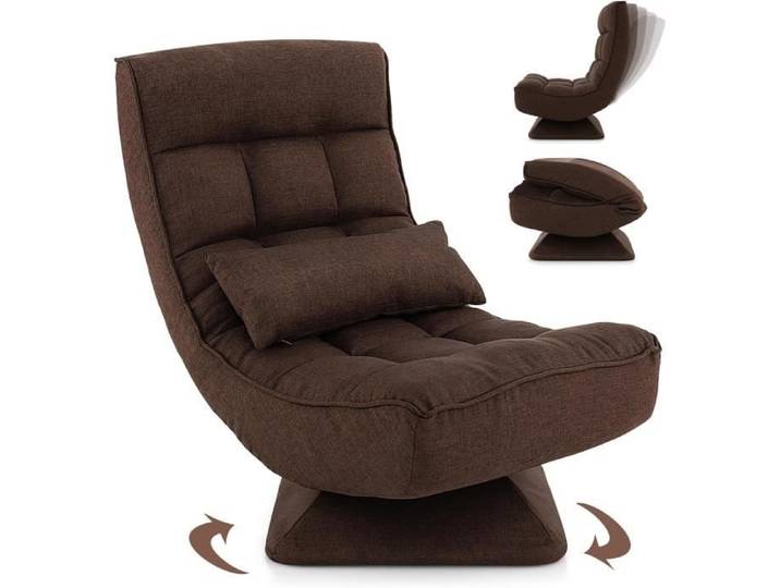 RELAX4LIFE Fauteuil au Sol Pivotante à 360° Dossier Réglable en 5 Positions Chaise de Sol Pliable pour Lire/Reposer/Méditer Brun