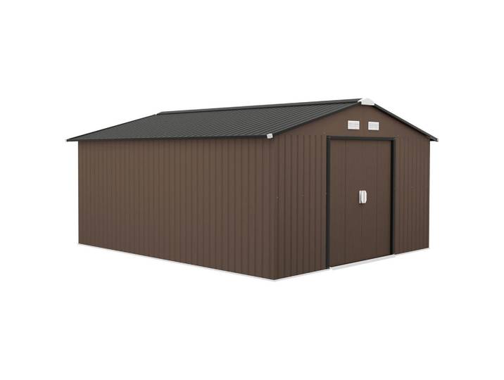 Outsunny Gerätehaus, Stahl, Braun, Metall, 340x200x386 cm, Gartenzubehör, Geräteschuppen