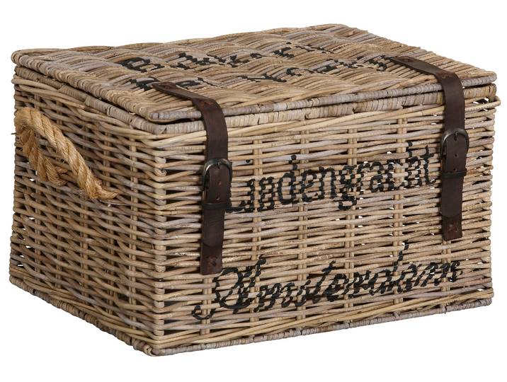 Truhe HOME AFFAIRE, grau, B:52cm H:31cm T:41cm, Eisen, Geflecht Rattan, Truhen, Truhe, mit Stauraum und Aufdruck