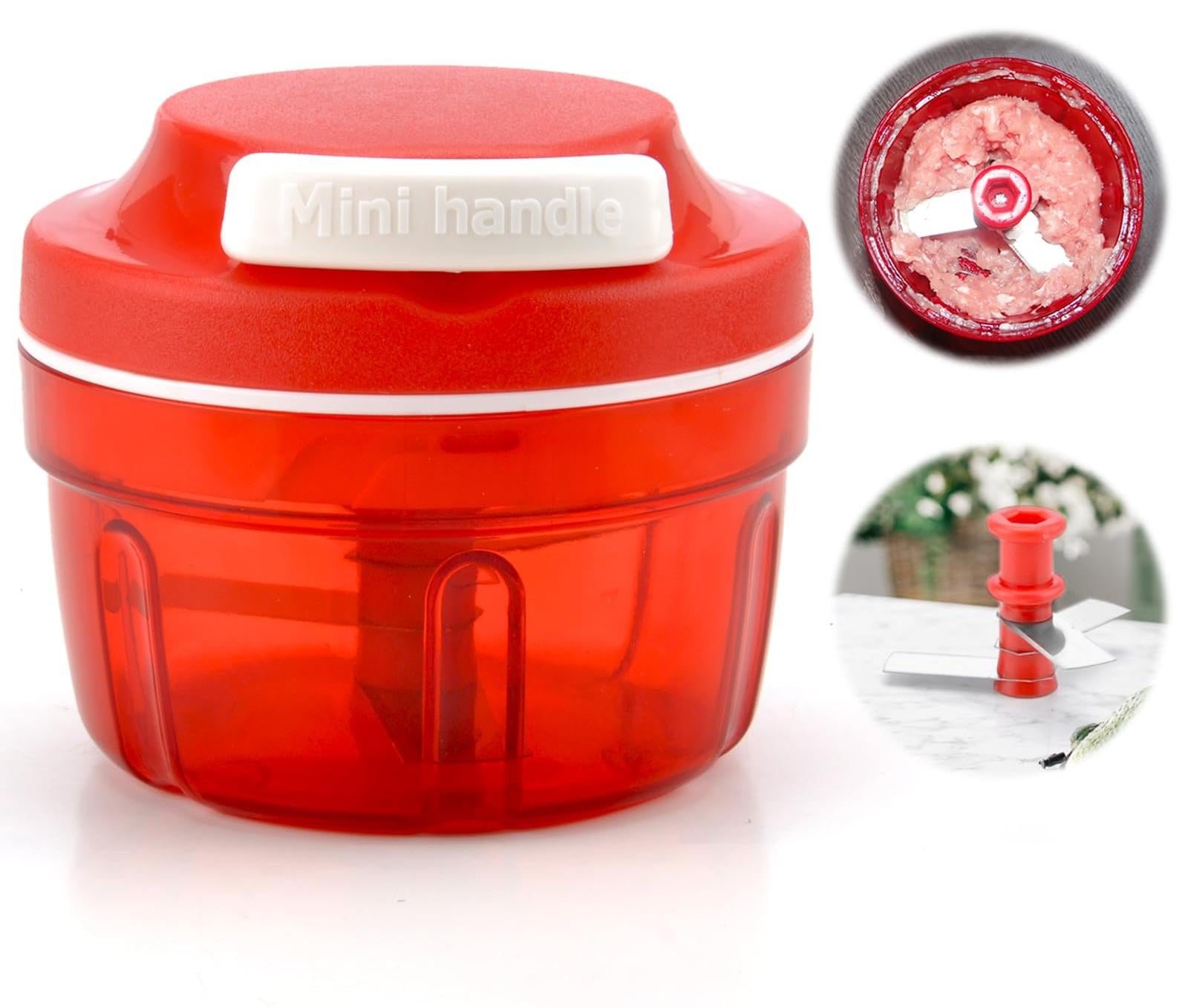 Dripio Handmatige uienhakker met trekkoord, Rood, 10,6 x 10,6 x 9 cm
