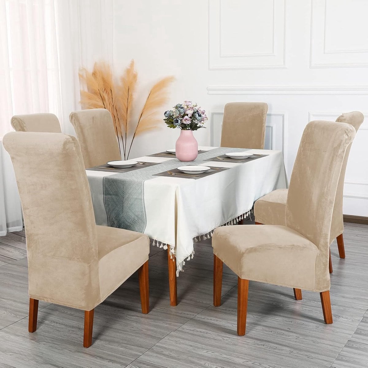 Set van 6 stretch stoelhoezen voor eetkamerstoelen