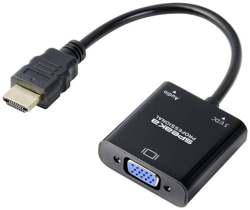 SpeaKa Professional SP-10352148 HDMI / VGA Adapter [1x HDMI - 1x VGA] Schwarz 0.15m