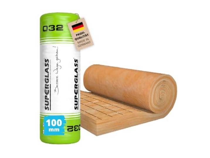 Superglass Klemmfilz KF 4 WLG032 – 4500 mm x 1250 mm x 100 mm (5,62 m²) Profi-Qualität - Glaswolle-Filz mit markierter Oberfläche zur Dämmung - Für Dachschrägen mit geringer Sparrenhöhe