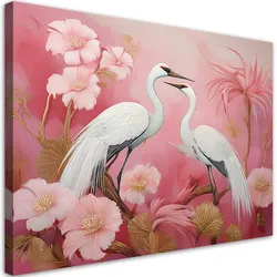 WANDBILD kraniche vögel blumen