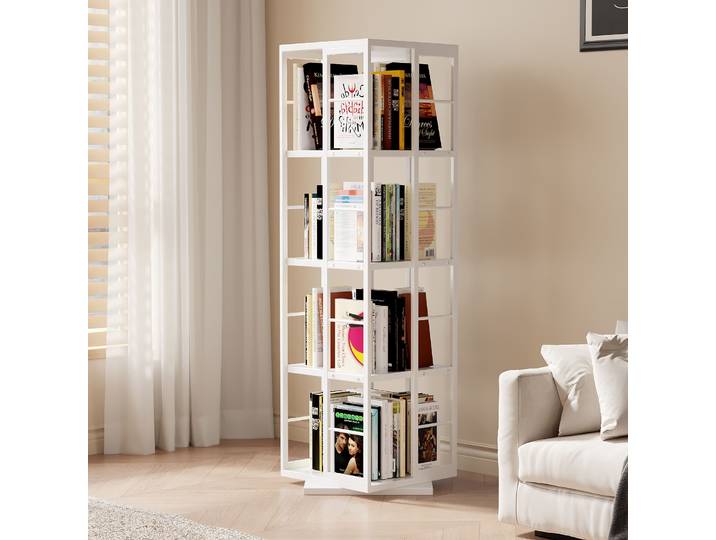 Étagère à livres rotative à 4 niveaux, étagère ouverte rotative, étagère de rangement rotative à 4 niveaux, bibliothèque sur pied, étagère étroite pivotante