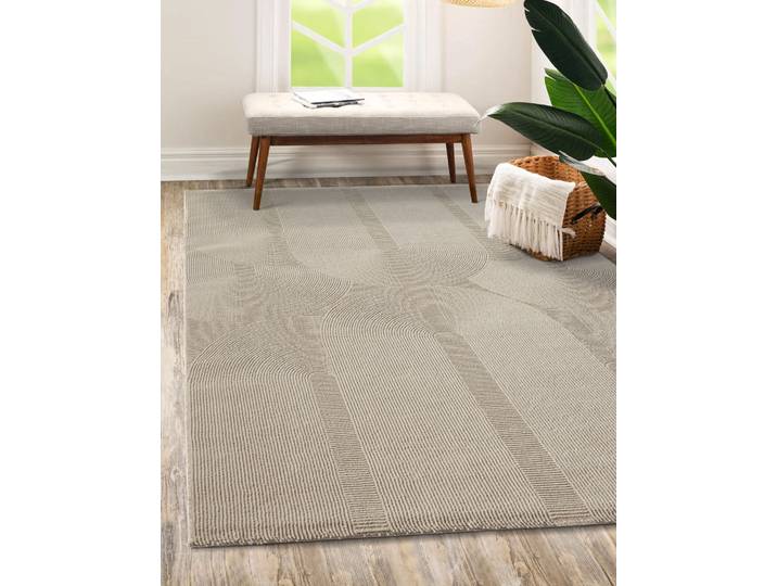 Teppich MERINOS Sign 1904 , beige, B:80cm H:12mm L:150cm, Polyester, Teppiche, Teppich, Hoch Tief Struktur, Geometrisch, 100% recyceltem Polyester, Wohnzimmer