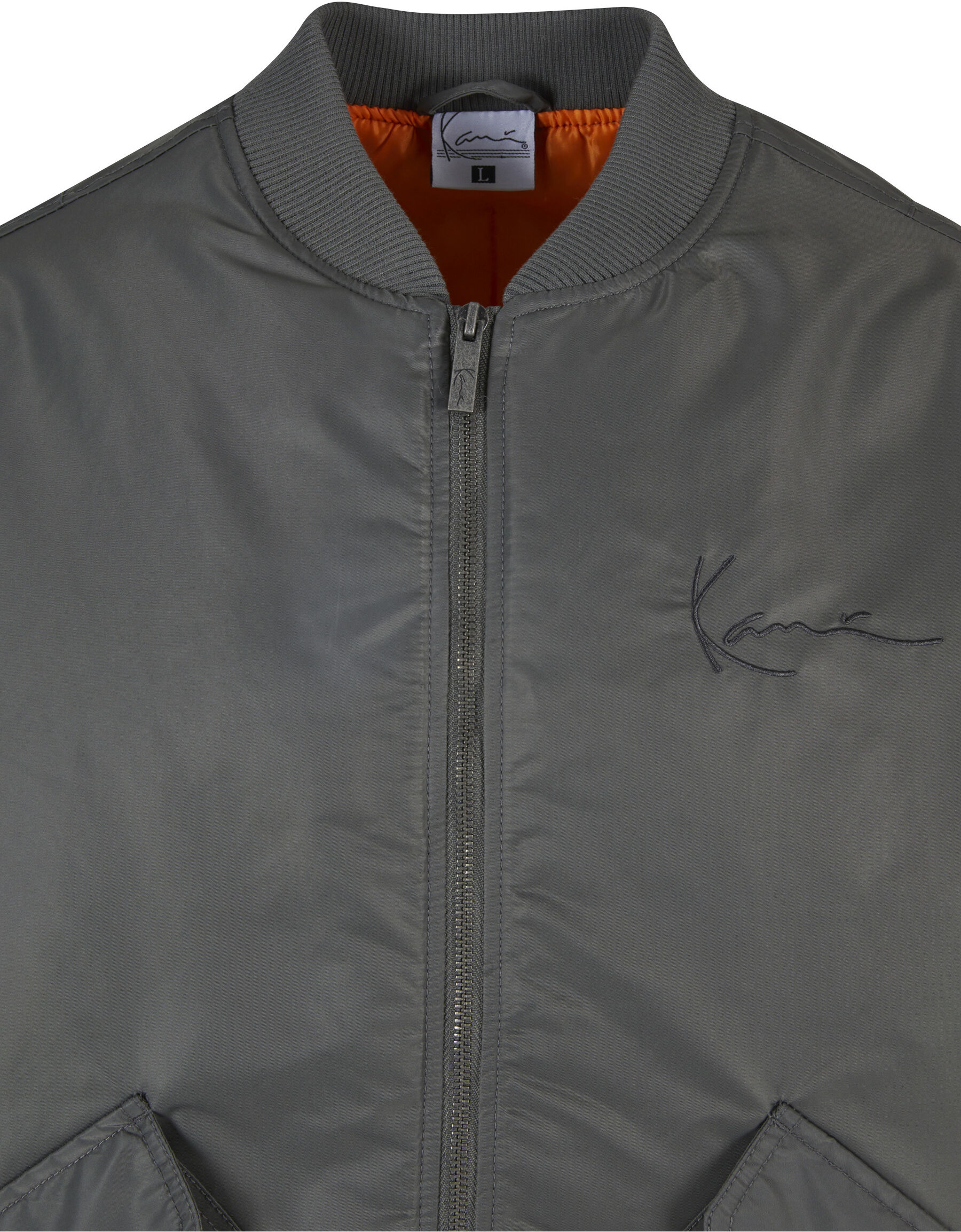 Bomberjacke KARL KANI "Karl Kani Karl Kani Small Signature Distressed Bomber Jacket", Herren, Gr. S, grau (anthrazit), 100% Polyamid, unifarben, normal, amerikanischer Ausschnitt, Jacken Bomberjacke