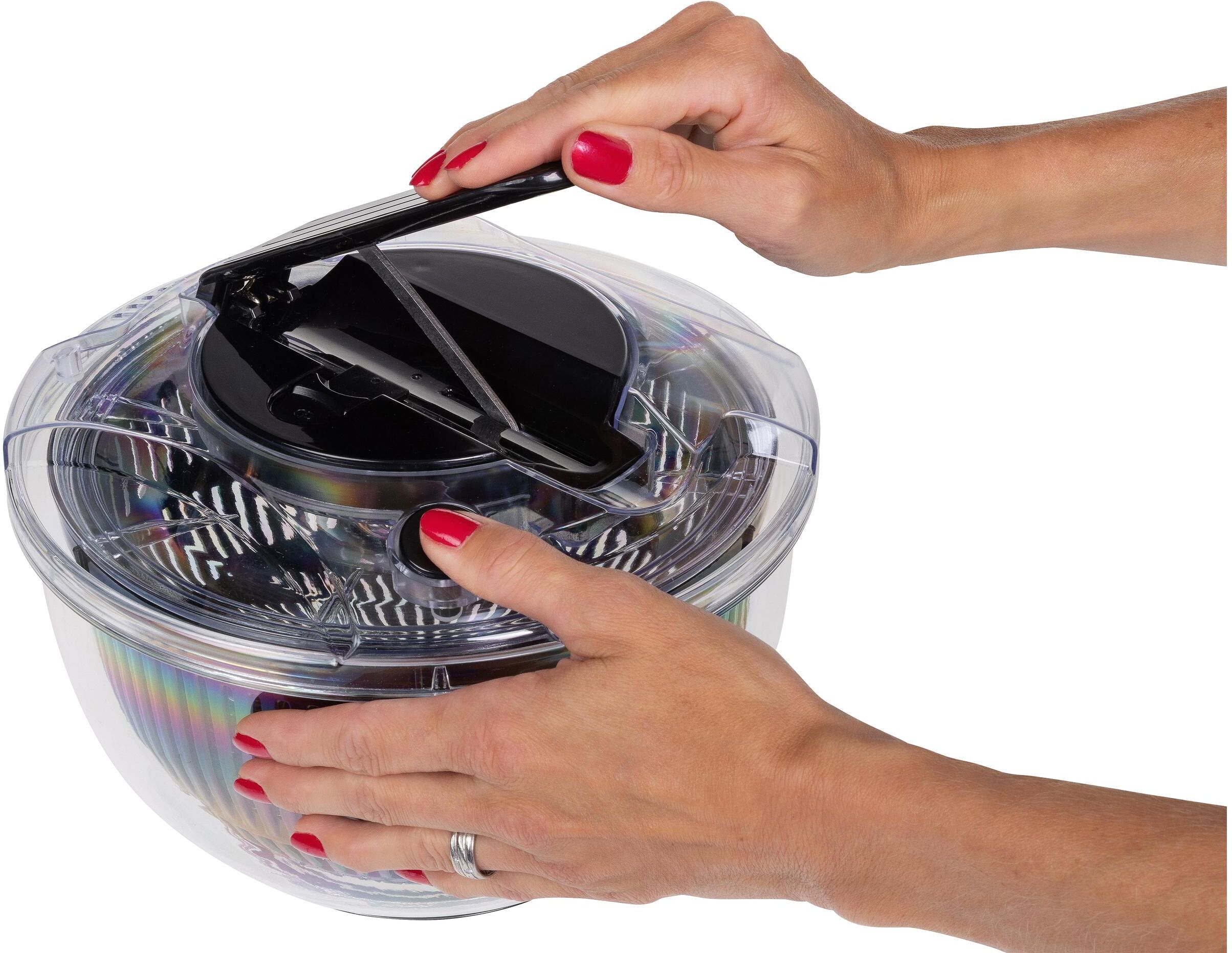 Salatschleuder COCON "Kunststoff Ø 25 cm", transparent, schwarz, H:18cm Ø:35cm, Kunststoff, Silikon, Salatschleudern, Salatschleuder transparent, schwarz Einheitsgröße
