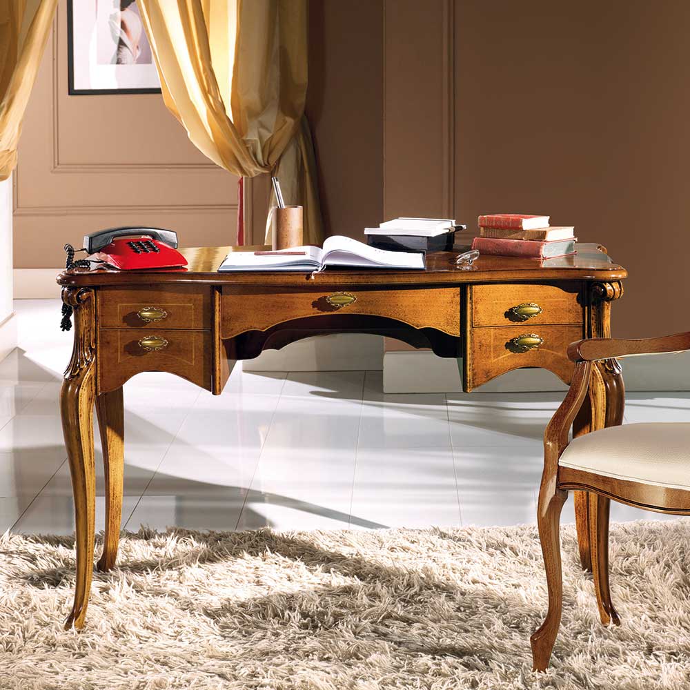 Pharao24.de Schreibtisch in Nussbaumfarben italienischem Design