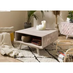 Couchtisch Akazie 70x70x40 weiß lackiert MOSAYK #216