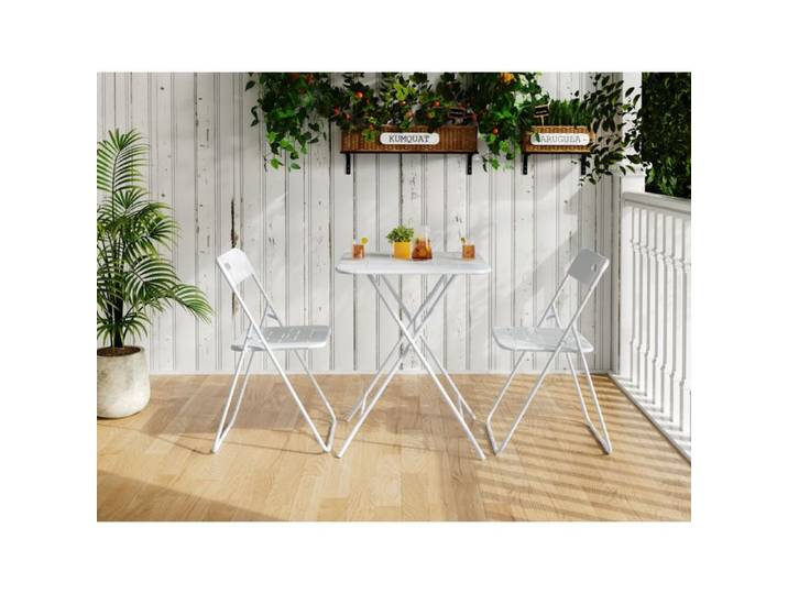 Ensemble table et chaises avec 2 chaises pliantes et 1 table pliante pour 2 personnes acier blanc