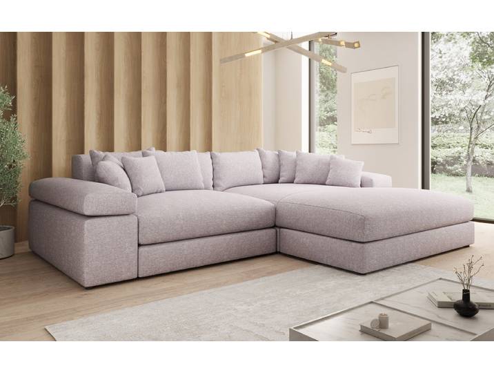 Designer Ecksofa Bernardo mit breiter Ottomane in Strukturstoff - Taupe - Strukturstoff - Rechts - Luxusbetten24