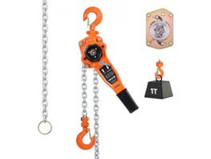 VEVOR Palan à Chaîne à Levier Manuel, Charge 1 t, avec Chaîne en Acier Allié G80 de 3 m, Frein Mécanique à Double Cliquet, Crochets Rotatifs 360°, pour Entrepôts, Chantiers de Construction, Garages