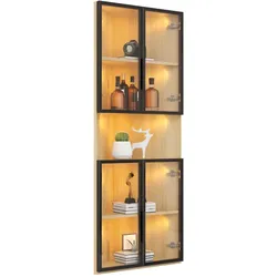 MODFU Eckvitrine MDF in Eichenoptik 62x32x160 cm mit LED-Beleuchtung, Sicherheitsglas und Soft-Close