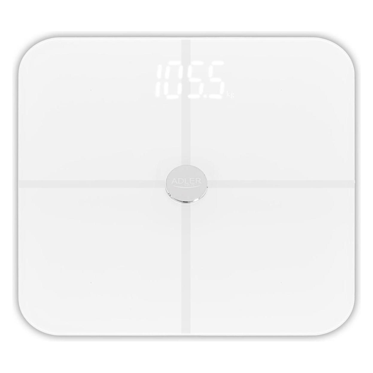 Adler Smart Bathroom Scale | AD 8187 | Maximum weight (capacity) 180 kg | Accuracy 100 g | Body Mass Index (180 kg) (AD 8187 WHITE)