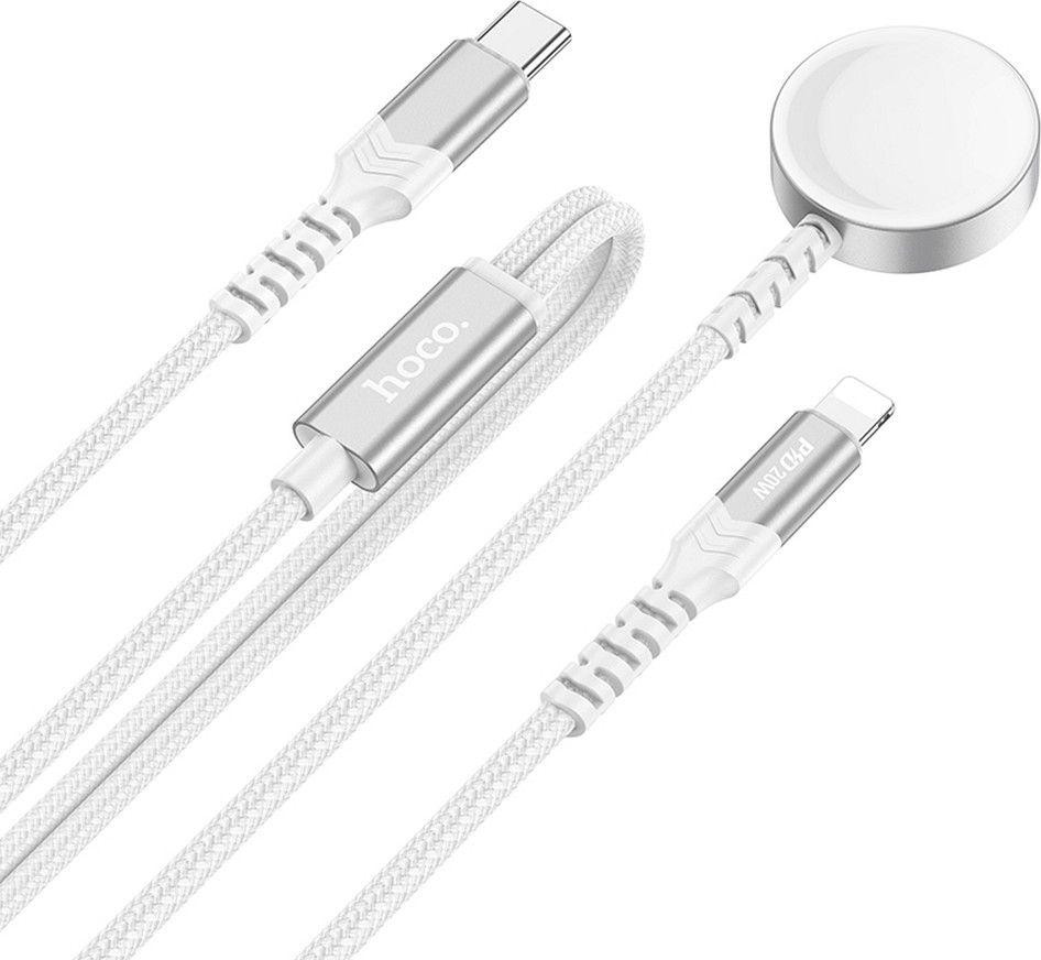 HOCO 2-in-1 inductieve oplader CW54 met Apple Watch lader en Lightning PD QC 3A kabel, 1,2 meter, wit
