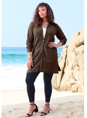 Plus Size Women's Waffle Mega Length Zip Hoodie by Roaman's in Chocolate (Size 42/44)