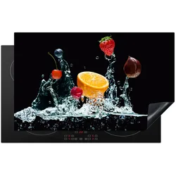 HERDABDECKPLATTE Wasser - Obst - Orange - Erdbeere - Kirsche - Schwarz Induktionsmatte 83x51 cm