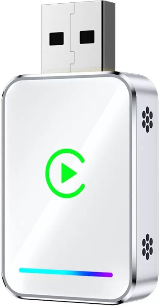 INF Smart Carplay Android Auto 2-in-1 Kabelloser Adapter Box (Metall+Glas) Silber+Weiß
