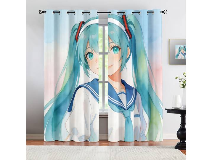 Rideaux occultants Hatsune Miku 2 pièces, avec œillets supérieurs sans tringle, illustration de style anime, décoration pour chambre à coucher, salle de jeux, dortoir