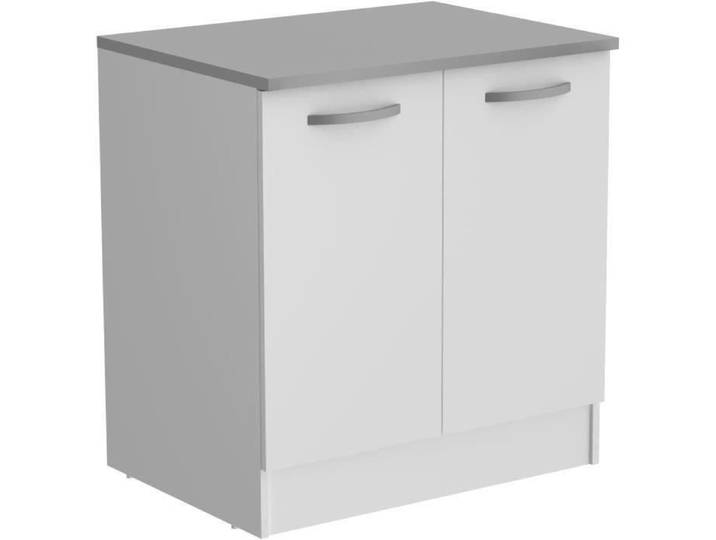 Meuble bas cuisine - OSLO - 2 portes - Blanc - L 80 x P 60 x H 86 cm