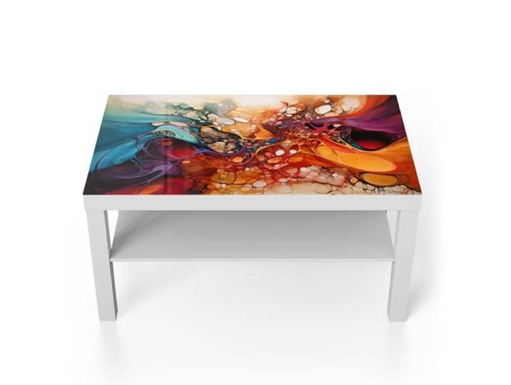 DEQORI Glastisch weiß groß 90x50 cm Motiv Organische Farbwelten ausgefallener Beistelltisch aus Glas Hochglanz Couchtisch fürs Wohnzimmer moderner Couch Tisch mit Design